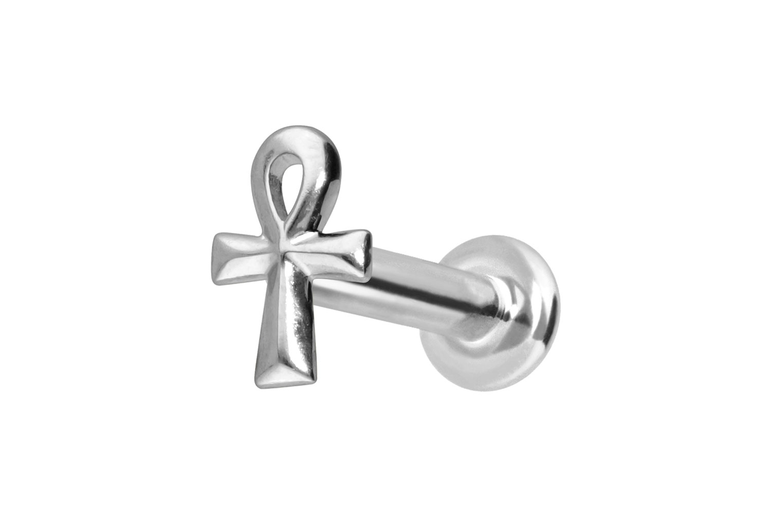14 Karat Gold Labret Piercing mit Push Fit ÄGYPTISCHES KREUZ